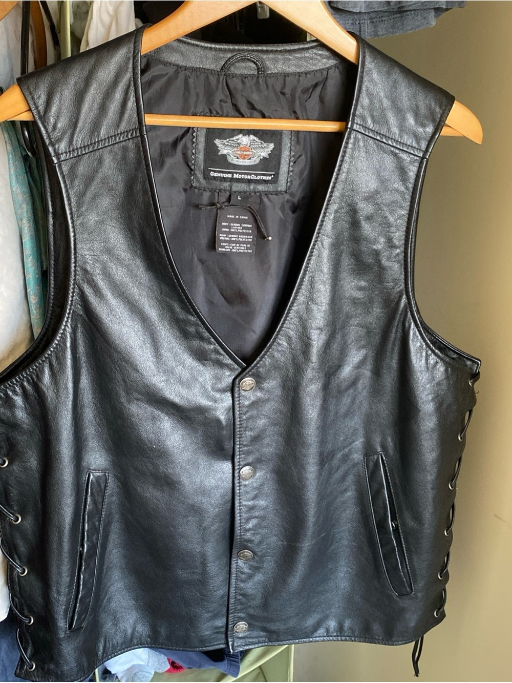 Harley-Davidson Black Leather Motor Vest with Side Lacing